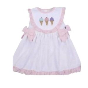 White & Pink Ice Cream French Knot Baby Dress